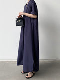 Momentlover Solid Color Short Sleeves Loose V-Neck Maxi Dresses