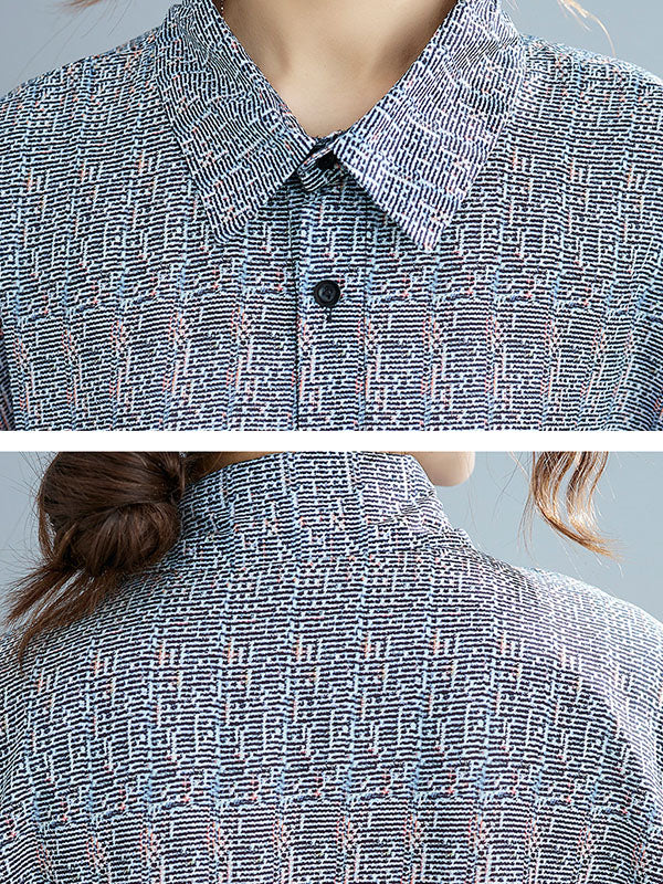 Momentlover Printed Loose Batwing Sleeves Lapel Midi Dresses