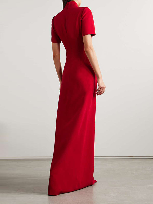 Momentlover Solid Color Soccer Shorts Stand Collar Maxi Dresses