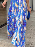 Momentlover Printed Multi-Colored Short Sleeves Loose V-neck Maxi Dresses