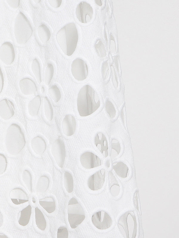 Momentlover Solid Color Hollow Half Sleeves Deep V-Neck Maxi Dresses