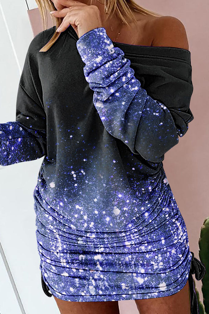 Momentlover Sexy Print Patchwork Draw String Fold O Neck One Step Skirt Dresses(6 Colors) YR6241