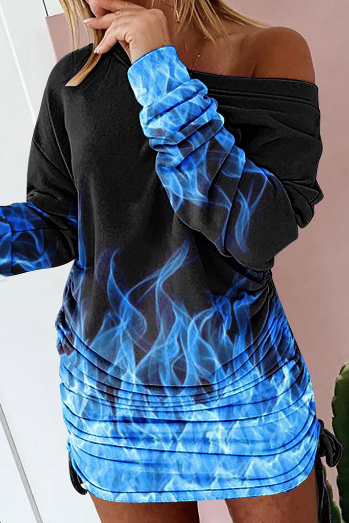 Momentlover Sexy Print Patchwork Draw String Fold O Neck One Step Skirt Dresses(6 Colors) YR6241