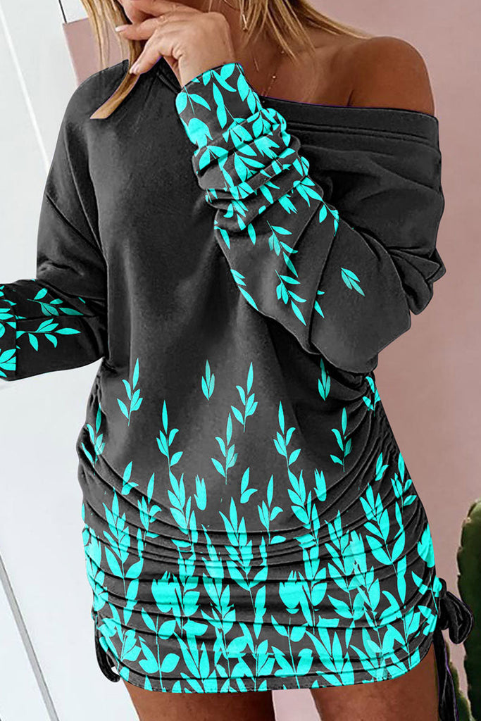 Momentlover Sexy Print Patchwork Draw String Fold O Neck One Step Skirt Dresses(6 Colors) YR6241