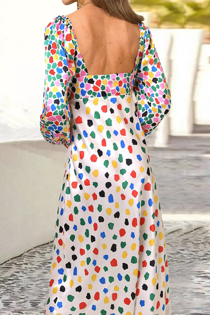 Momentlover Sweet Elegant Print Polka Dot Contrast V Neck Printed Dress Dresses RH9529