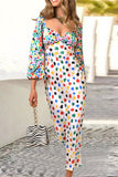 Momentlover Sweet Elegant Print Polka Dot Contrast V Neck Printed Dress Dresses RH9529