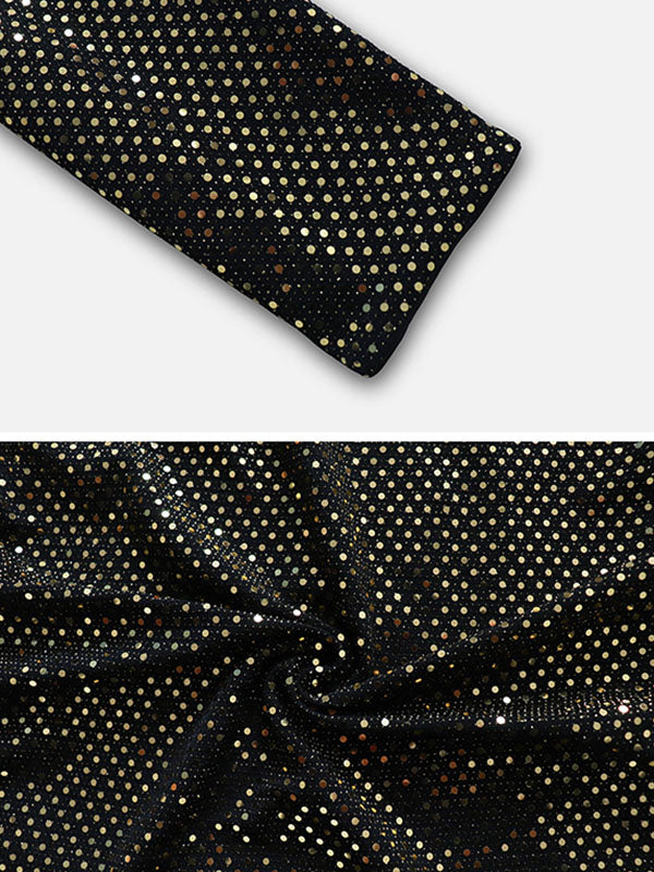 Momentlover Split-Joint Sequined Skinny Long Sleeves V-Neck Mini Dresses Evening Dresses