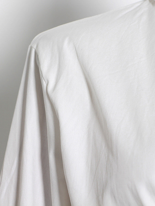 Momentlover Simple Flared Sleeves Loose Solid Color Lapel Collar Midi Dresses