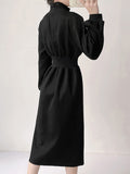 Momentlover Zipper Split-Front Asymmetric Long Sleeves High Neck Midi Dresses