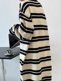 Momentlover Urban Loose Long Sleeves Striped Round-Neck Midi Dresses