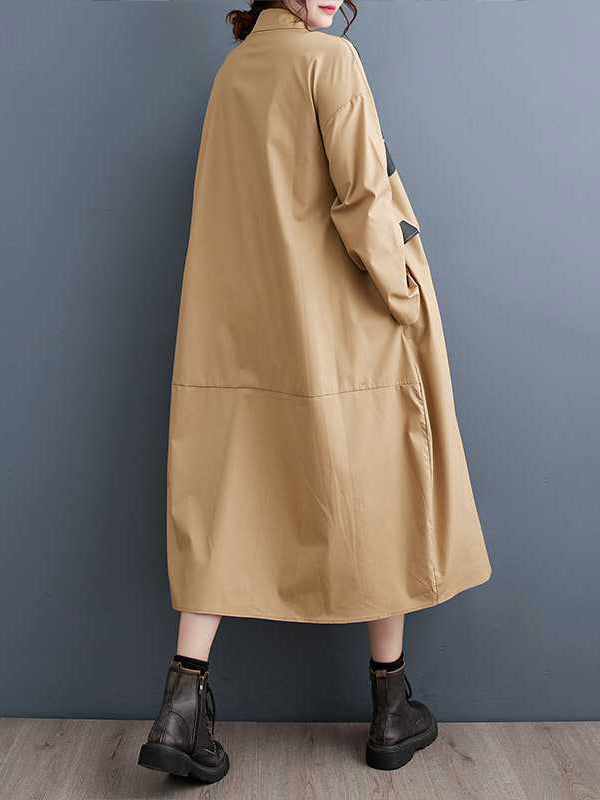 Momentlover Split-Joint Polka Dot Buttoned Asymmetric Loose Long Sleeves Lapel Midi Dresses