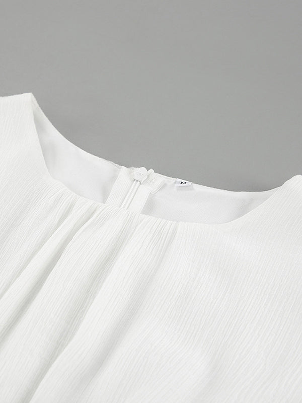 Momentlover Solid Color Falbala Wrap Round-Neck Mini Dresses