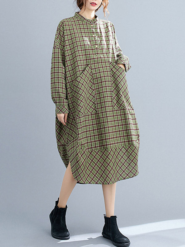 Momentlover Vintage Plaid Irregularity Shirt Dresses