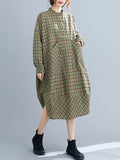 Momentlover Vintage Plaid Irregularity Shirt Dresses