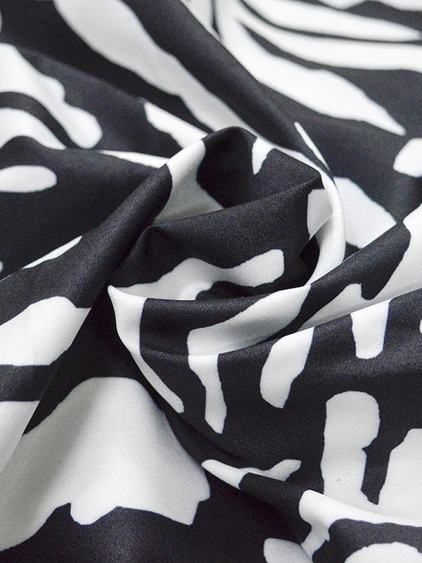 Momentlover Split-Joint Printed Pleated Contrast Color Loose Flared Sleeves V-Neck Mini Dresses