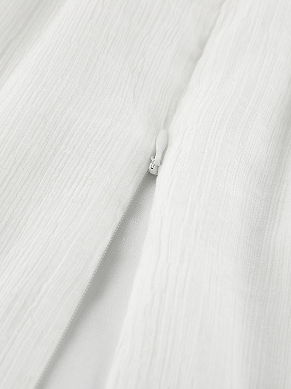 Momentlover Solid Color Falbala Wrap Round-Neck Mini Dresses