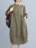 Momentlover Vintage Plaid Irregularity Shirt Dresses