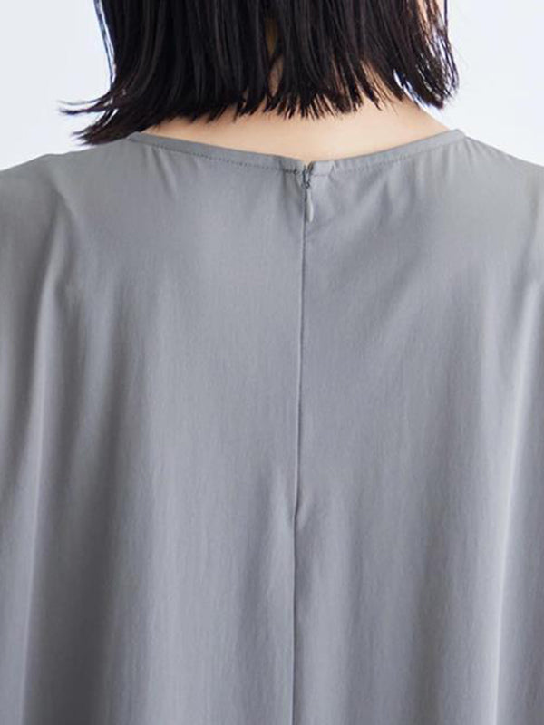 Momentlover Solid Color Sleeveless Loose Round-Neck Midi Dresses