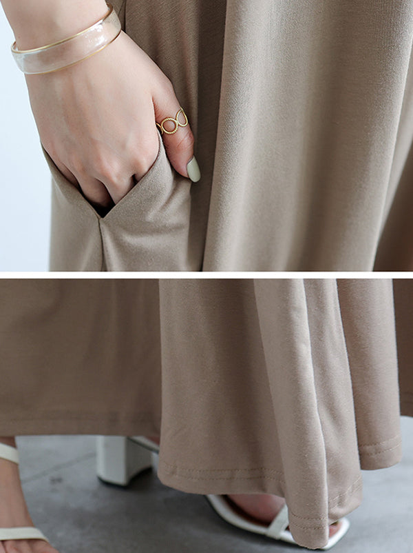 Momentlover Simple Loose Short Sleeves Solid Color Round-Neck Maxi Dresses