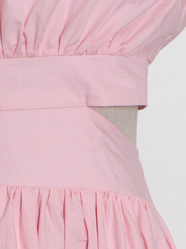 Momentlover Vacation Loose Sleeveless Hollow Solid Color Stand Collar Maxi Dresses