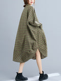 Momentlover Vintage Plaid Irregularity Shirt Dresses