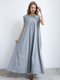 Momentlover Simple Loose Sleeveless Solid Color Round-Neck Maxi Dresses