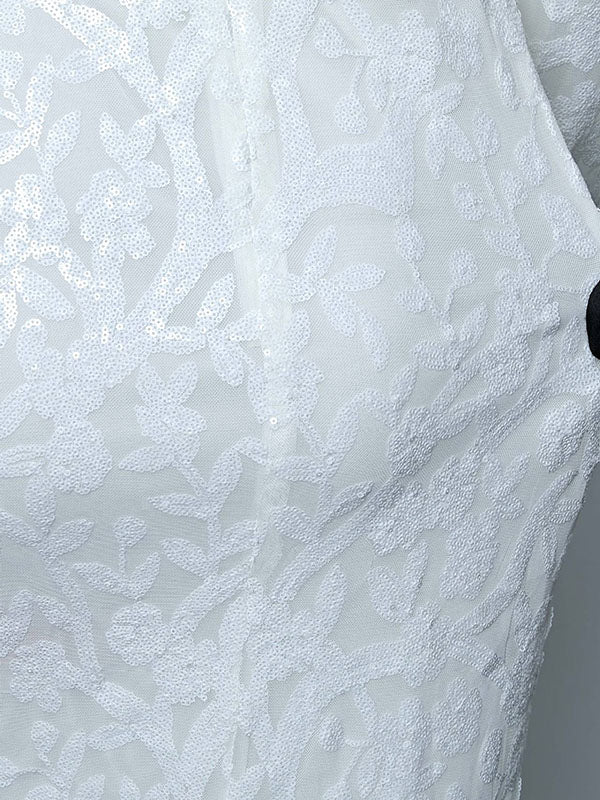 Momentlover Sequined Solid Color Split-Front Tied Waist Bodycon Long Sleeves V-Neck Maxi Dresses