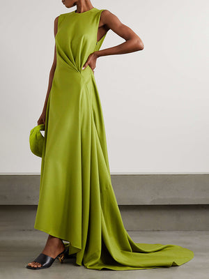Momentlover Solid Color Tied Waist Sleeveless Maxi Dresses