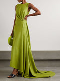 Momentlover Solid Color Tied Waist Sleeveless Maxi Dresses