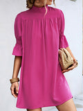 Momentlover Solid Color Falbala Loose Half Sleeves Stand Collar Mini Dresses