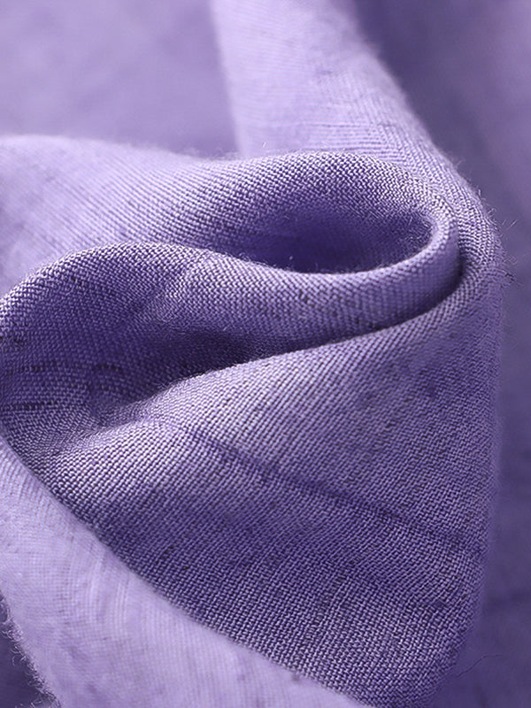 Momentlover Solid Color Pleated Sleeveless Loose Round-Neck Midi Dresses