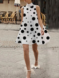 Momentlover Sleeveless A-Line Polka Dot High-Neck Mini Dresses