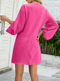 Momentlover Solid Color Ruffled Puff Sleeves Loose V-Neck Mini Dresses