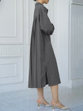 Momentlover Split-side Buttoned Three-quarter Sleeves Loose Lapel Shirt Dress Midi Dresses