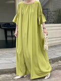 Momentlover Solid Color Loose Half Sleeves Round-Neck Midi Dresses