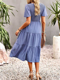 Momentlover Solid Color Elastics Short Sleeves Loose Round-neck Midi Dresses