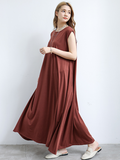 Momentlover Simple Loose Sleeveless Solid Color Round-Neck Maxi Dresses