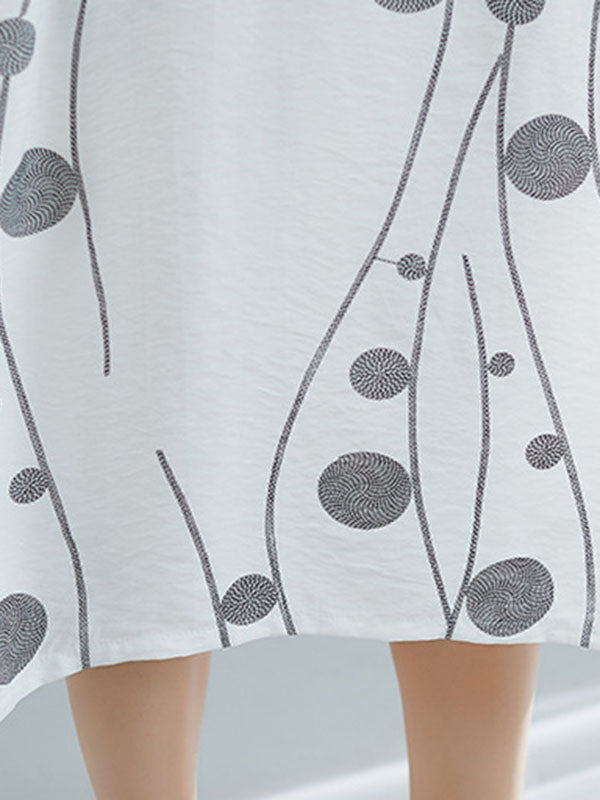 Momentlover Printed Short Sleeves Loose Round-neck Midi Dresses