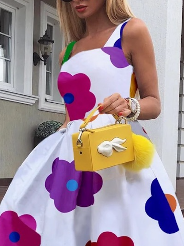 Momentlover Sleeveless Floral Printed Square-Neck Midi Dresses