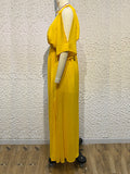 Momentlover Split-front Solid Color Loose Batwing Sleeves Deep V-Neck Maxi Dresses