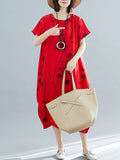 Momentlover Printed Short Sleeves Loose Round-neck Midi Dresses