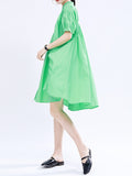 Momentlover Solid Color Pleated Asymmetric Short Sleeves Loose Stand Collar Shirt Dress Mini Dresses