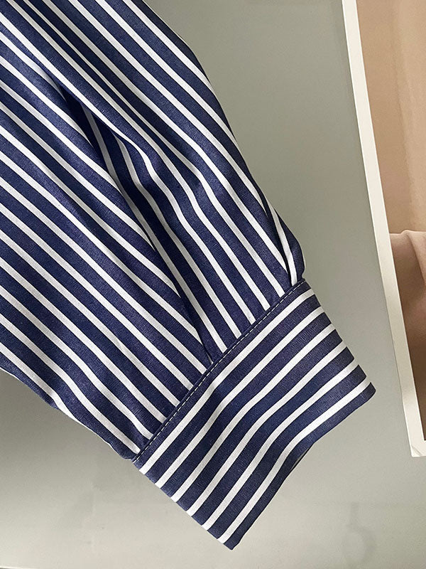 Momentlover Striped Raglan Sleeve Loose Round-Neck Shirt Dress Midi Dresses