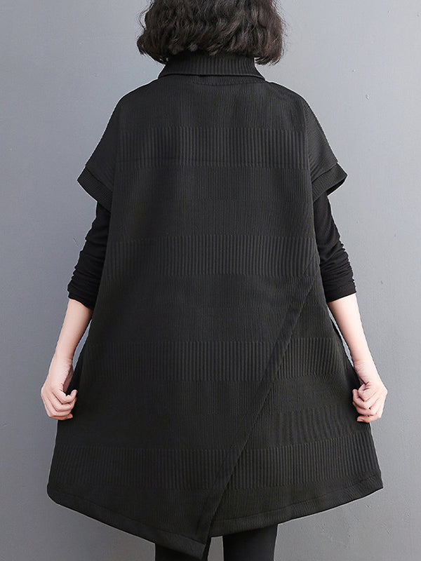 Momentlover Split-Joint Split-front Solid Color Asymmetric Short Sleeves Raglan Sleeve High-neck Mini Dresses Knitwear