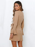 Momentlover Simple Long Sleeves Skinny Tied Falbala Solid Color Round-Neck Mini Dresses