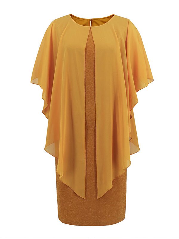 Momentlover Split-Joint Solid Color See-Through Gauze Loose Half Sleeves Mini Dresses