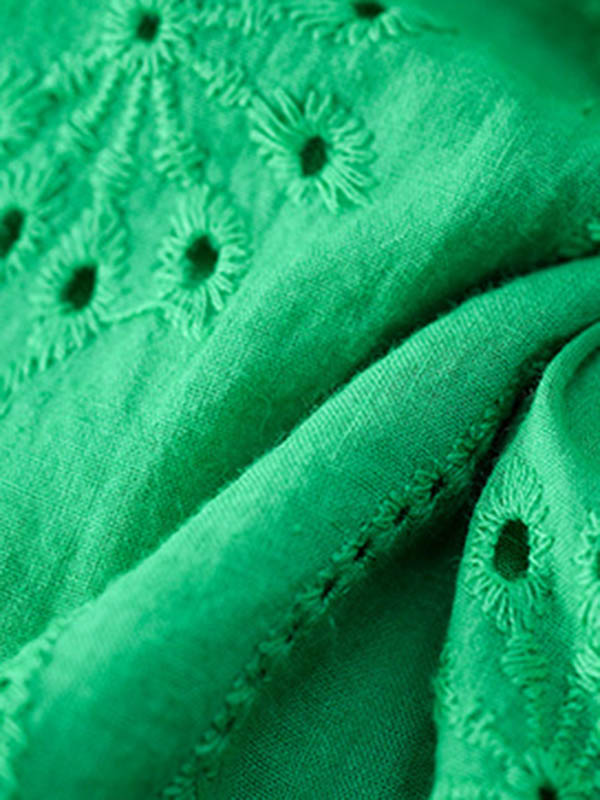 Momentlover Solid Color Jacquard Puff Sleeves Loose Square-neck Mini Dresses