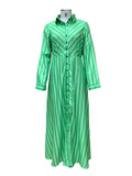 Momentlover Stylish Long Sleeves Striped Lapel Collar Maxi Dresses