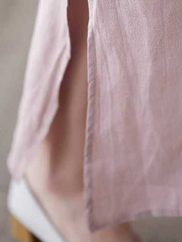 Momentlover Solid Color Sleeveless Loose Round-Neck Midi Dresses