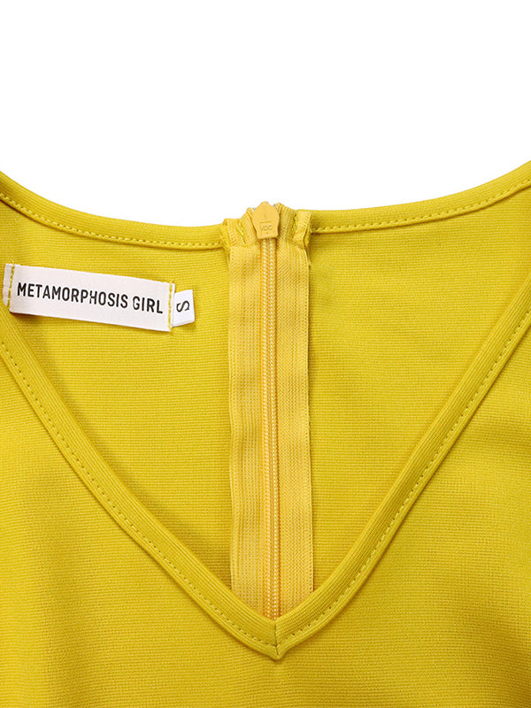 Momentlover Solid Color Belted Puff Sleeves Plus Size Round-neck Midi Dresses